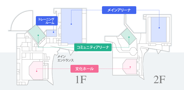 1Fフロア、2Fフロアのご案内図です。